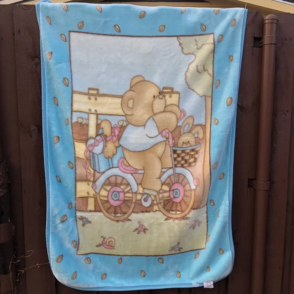 Vintage koyo baby boy blanket teddy bear riding on blanket